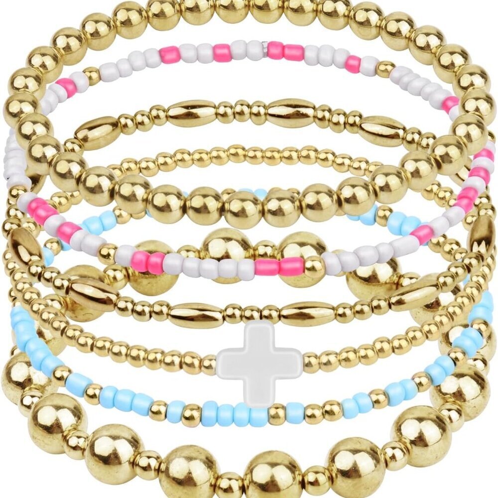 Gold Beaded Bracelets Set for Women Dainty Stack Fashion Accessories Gift